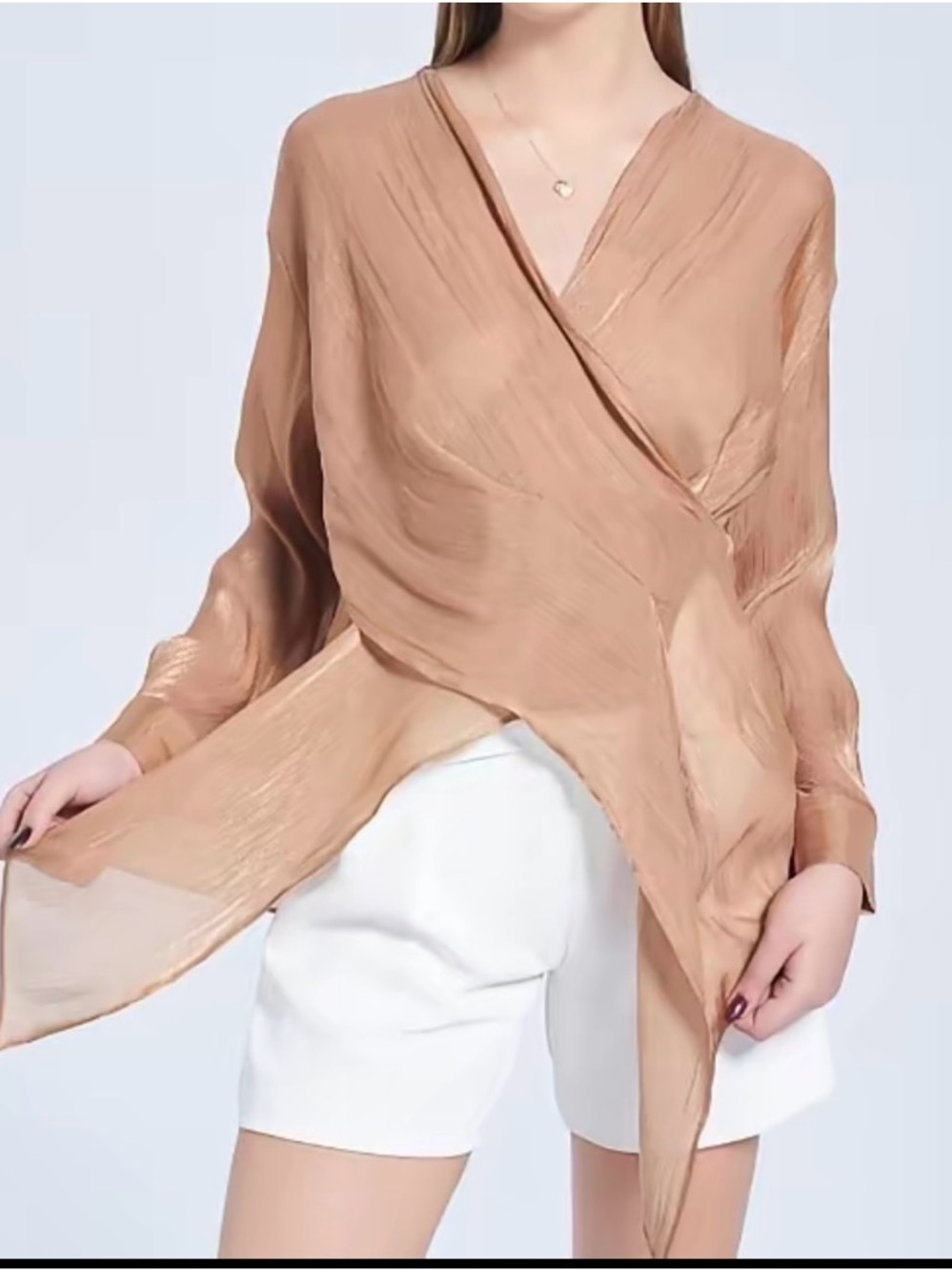 Lightweight Wrap Blouse in Camel Brown
